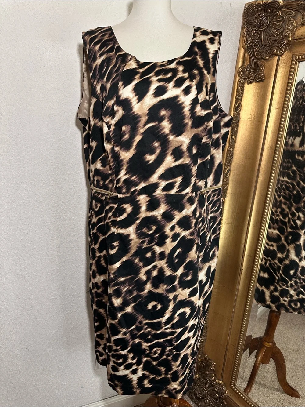 NWT Calvin Klein Sleeveless Sheath Dress in Brown/Stone Print Size 16W $139